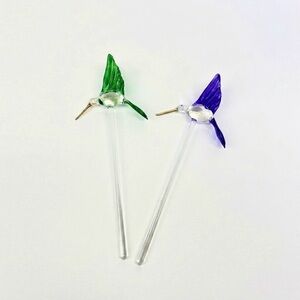 VINTAGE MCM Artisan Hand Blown Glass Hummingbird Barware Swizzle Stick 2 Murano